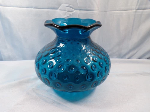 Fenton Jamestown Blue Glass Polka Dot Vase