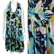 Trina Turk Blue Yellow Floral Silk Halter Mini Dress Swing Whimsigoth Beachy 4