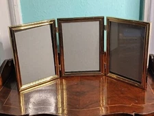 Vintage Fetco Triple Gold Tone Metal Brass Picture Photo Frame 5" x 7"