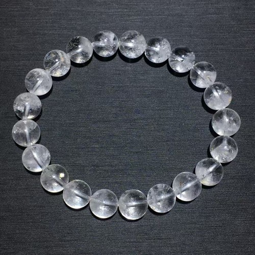 Pulsera de cuentas redondas con gemas de cristal fantasma blanco de cuarzo natural de 9,6 mm - Imagen 2 de 9
