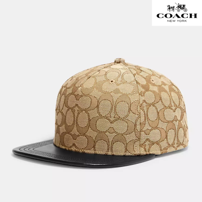 Coach Signature Jacquard Flat Brim Hat Khaki Black | eBay