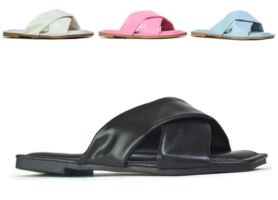 HOTSOLES LONDON Girls Cross Strap Slipper Infants Kid Comfort Flat Slip On Outdoor Slider UK 3-6