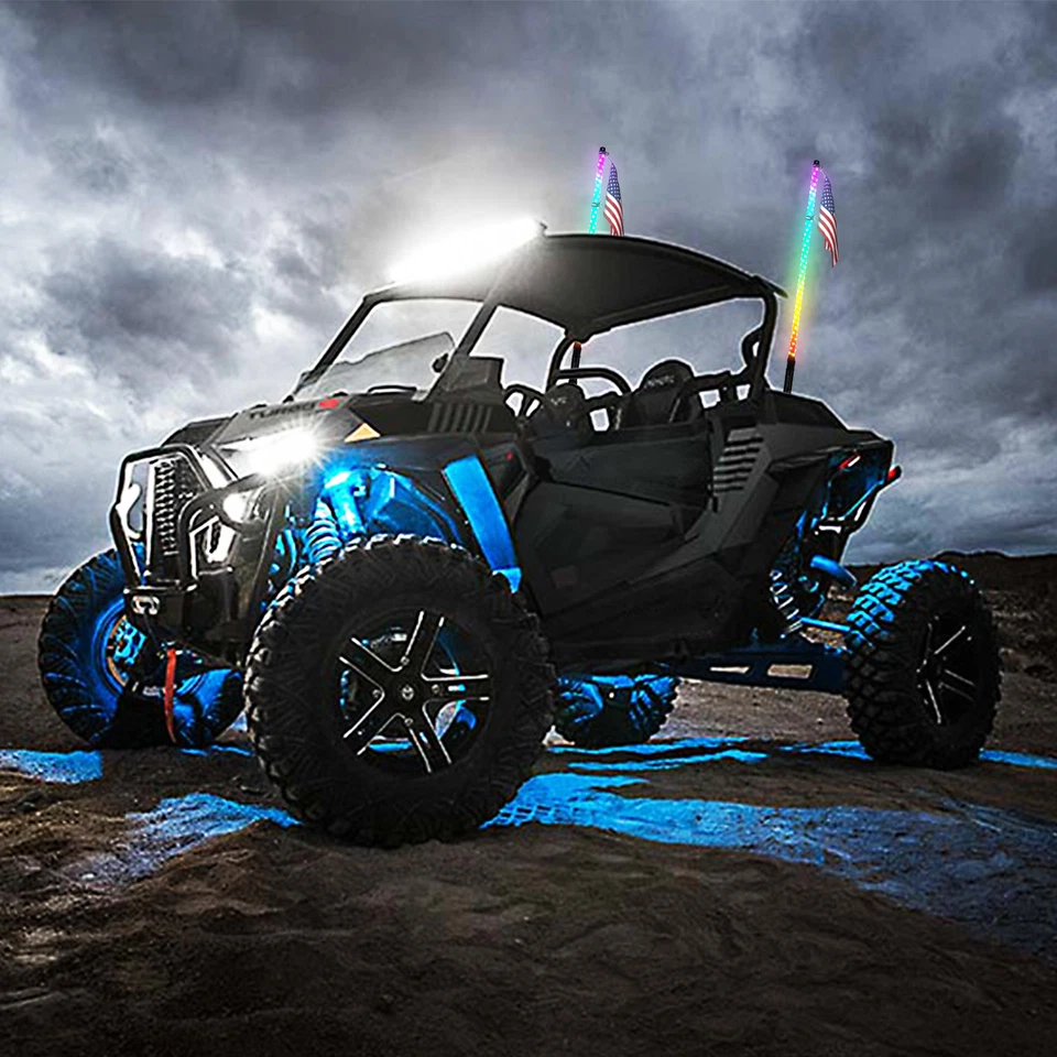 Luz de látigo LED RGB espiral 2 piezas 4 pies con base de resorte para Kawasaki Teryx 750 800 Foto 2 de 4