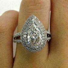 3 Ct Pear Shape Lab Created Diamond Halo Engagement Ring 14K Yellow Gold Finish