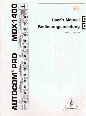 1998 BEHRINGER AUTOCOM PRO MDX1400 USERS MANUAL, VERY GOOD Condition, FREE POST!