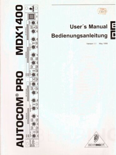 1998 BEHRINGER AUTOCOM PRO MDX1400 USERS MANUAL, VERY GOOD Condition, FREE POST! - Picture 1 of 5