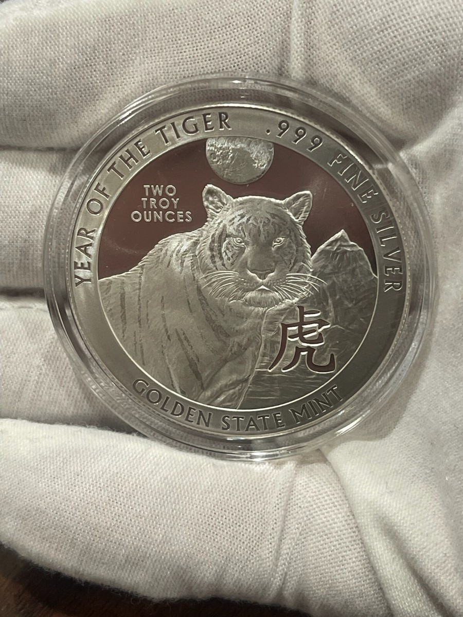 2022 GSM YEAR OF THE TIGER DESIGN 2 oz 999% SILVER ROUND BULLION