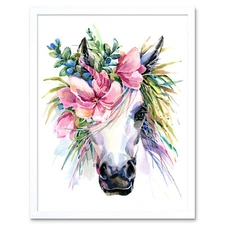 Unicorn With Flower Wreath 12X16 Inch Framed Art Print
