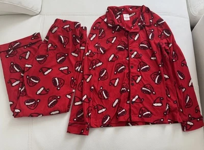 Kids Cat & Jack Pajama Set Santa Christmas Red Flannel Large 10/12 - Image 1 of 4