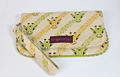 Bungalow 360 Giraffe Wristlet Yellow Green Canvas Polka Dots Zip Pocket Casual
