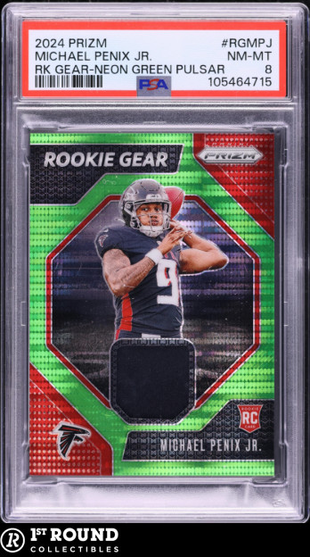 Michael Penix Jr PSA 8: 2024 Panini Prizm Rookie Gear Neon Green Pulsar #RG-MPJ