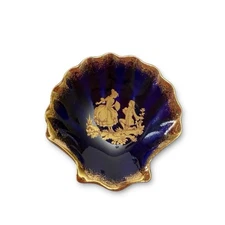 Vintage Limoges Cobalt Blue Porcelain Courting Scene Seashell Mini Trinket Dish