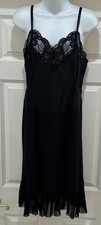 Vtg Vanity Fair Tricot All Nylon Black Full Slip Lace Trim Pleated Flounce Sz 36