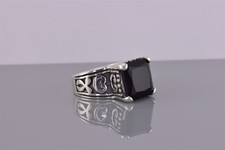 Sterling Silver Squared Black Onyx Heavy Carved Statement Band Ring 7g 925 Sz: 5