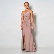 Elegant Evening Gowns Satin Pleat Cut-out Formal Sheath One-shoulder Dresses