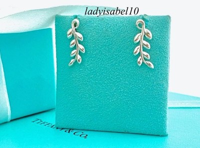 Tiffany & Co Paloma Picasso Kletterer Olivenblatt Ohrringe Silber mit Etui - Auth.