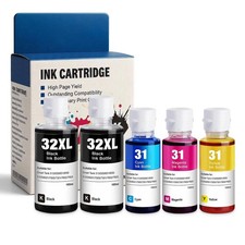 5 PCS 31 32XL Ink Refill Bottles Fits HP Smart Tank 7602 5101 2BK C M Y