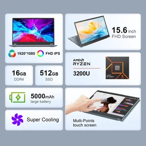 Ninkear YBOOK15 2-in-1 portable AMD RyzenTM 3 3200U 15.6' 360° Flip FHD IPS Toucher
