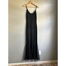 Jessica McClintock Gunne Sax Black Glitter Damask Maxi Dress Mermaid Hem 7 90s