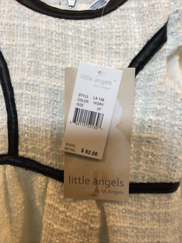 US Angels Little Girl, Size 3T Ivory Dress, $62 Retail, Faux Leather Trim, New - Picture 3 of 8