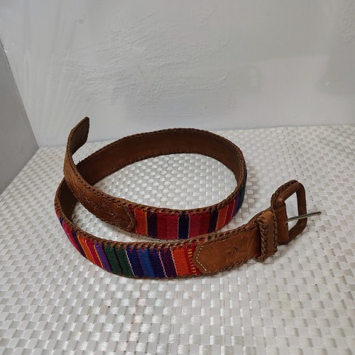 Bohemian Belt M Multicolor Festive Striped Cotton Brown Floral Leather Buckle - Picture 8 of 8