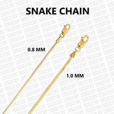 14K Solid Gold Octagonal Snake Chain Necklace, 16" 18" 20" 24", 0.8 MM- 1.0 MM