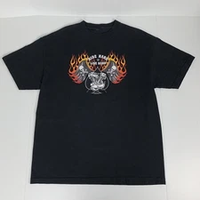 Vintage Biker Tee Ride Hard Live Hard Y2k Hot Leathers Skull Flames T-Shirt XL
