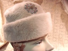 Vintage 60s 50s Cap Hat Faux Fur Metallic Applique VGC Orlon