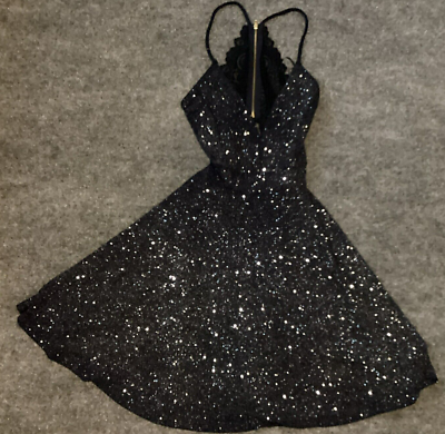 Windsor Dress Women Small Glitter Y2K Navy Blue Silver Halter Attached Deep Neck | eBay Windsor Dress Women Small Glitter Y2K Navy Blue Silver Halter Attached Deep Neck | eBay