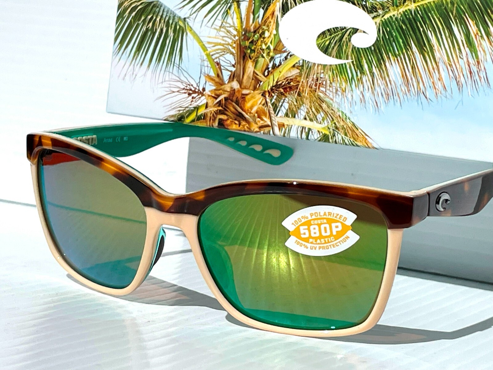 Costa Del Mar ANAA Occhiali Da Sole Donna, Tartaruga Retrò Con Lenti Rame 580P Polarizzate, Nuove Con Etichette