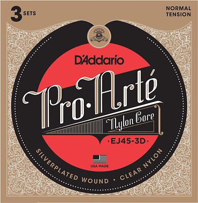 D'Addario EJ45 Normal Tension, klassische Pro-Art Nylon-Gitarrensaiten 3er-Pack