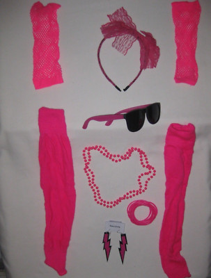Retro 80s aesthetic 7pc hot pink accessories set leg warmers gloves synthwave