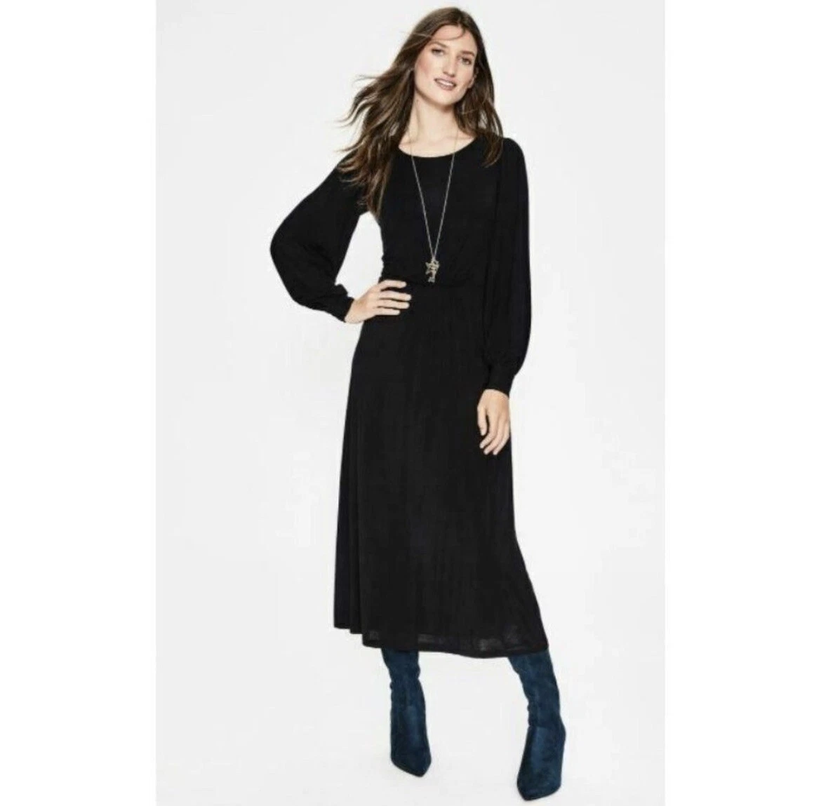 Boden Womens Zoe Jersey Midi Dress Sz 6R EUC Black eBay