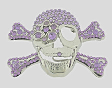 Skull Belt Buckles Crossbones Halloween Pirate Costume Bling Purple Rhinestones