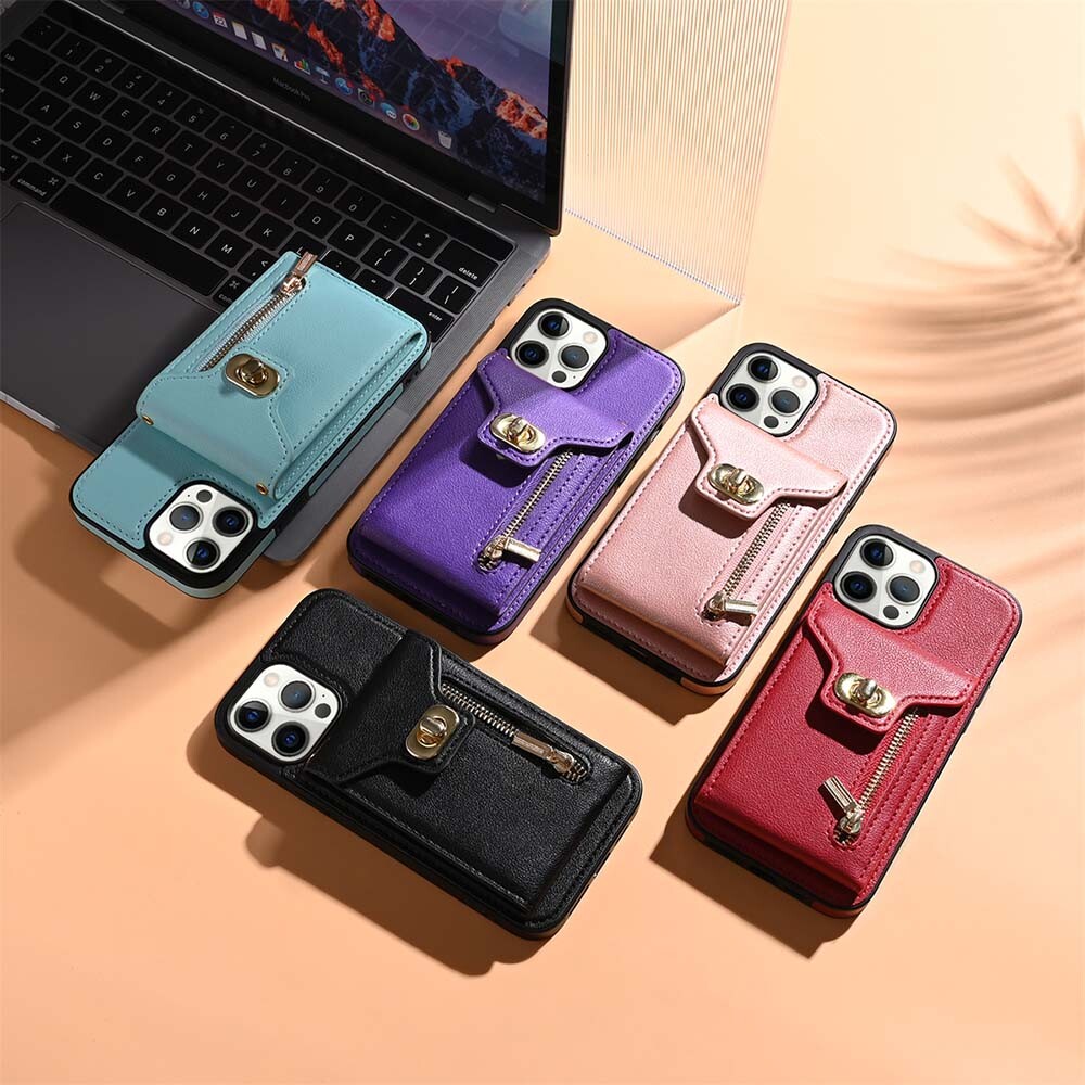 Leather Phone Wallet Case for iPhone 15 Pro Max 14 13 12 with Crossbody Strap
