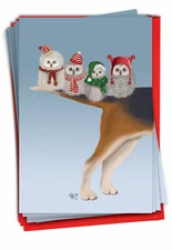 12 Christmas Greeting Cards Set 5"x7" w/ Envelopes(1 Design) Noel Animals - Owls