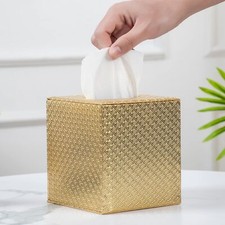Gold Square Tissue Box Cover Holder Tabletop Decorative Organizer for Home Car
