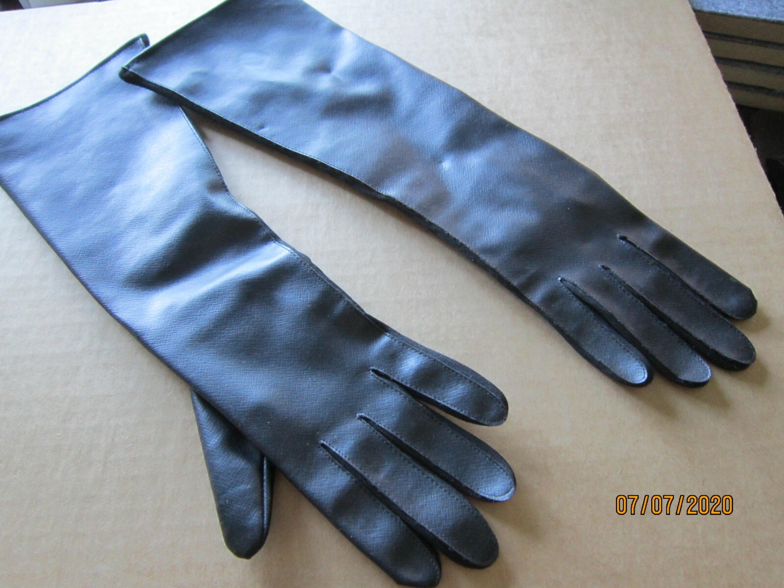 14" Long Black Vinyl Gloves JAPAN FOURCHETTE Vintage… Gem