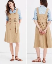Madewell Trench PINAFORE style Khaki Wrap belted Dress Size S W/POCKETS NWT #C