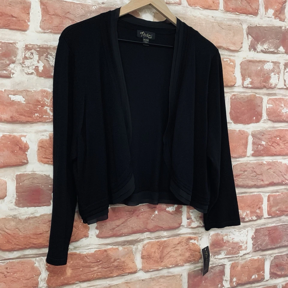 Cárdigan suéter para mujer Thalia Sodi XXL negro corte transparente acento tejido recortado Foto 2 de 4