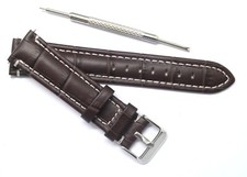 20mm Brown/White Croco Embossed Leather Replacement Watch Band Strap With Tool