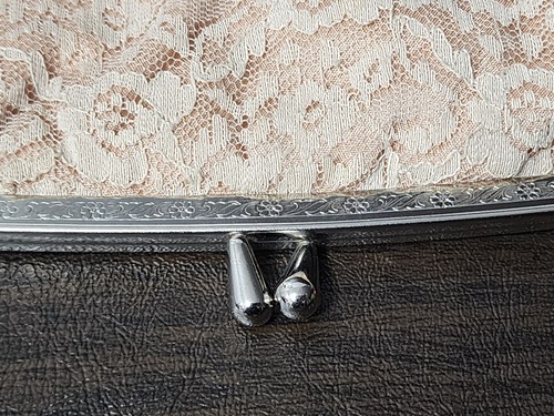 PINK ROSE Lace Covered Clutch Handbag Wedding Formal Occasion Vintage 50s Clasp - Picture 7 of 12
