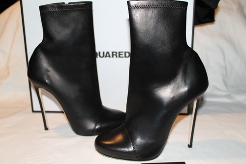 DSQUARED2 7 8 GHOST Botas de aguja al tobillo negras Cuero napa suave ITALIA $1295 - Imagen 6 de 12