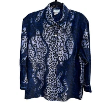 Style Exchange Vintage 90s Womens Blue Black Leopard Print Glam Mob Wife Blouse