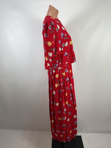 Vintage 90s Cottagecore Dress Womens 8 Kathie Lee Flower Tulip Maxi Modest Rayon - Picture 6 of 10