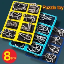 8Pcs/Set Metal Montessori Puzzle Wire IQ Mind Brain Teaser Puzzles Children Adul