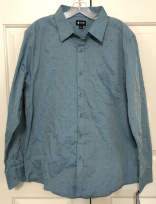 NWT Haggar size L blue button up arrow tuckless long sleeve shirt men's
