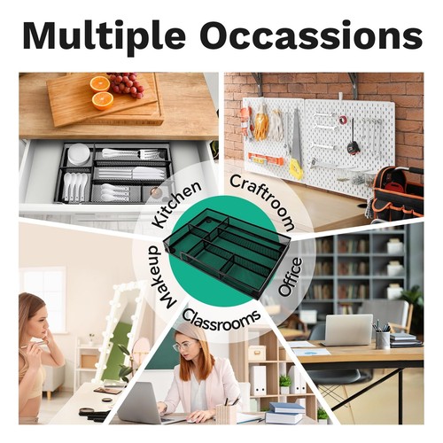Metal Mesh Desk Drawer Organizer Tray with 6 Compartments for Office School - 第 3/6 張圖片