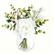 6 Pcs Artificial Rose Centerpieces with Glass Vase - Wedding Table Decor
