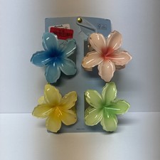 Flower Hair Claw Clips Set of 4 Multicolor Plastic Floral Pattern Women